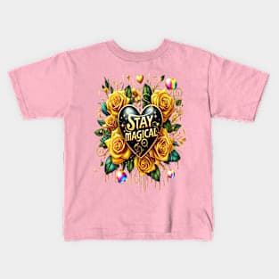 Enchanting Bouquet of Golden Roses And Heart Kids T-Shirt